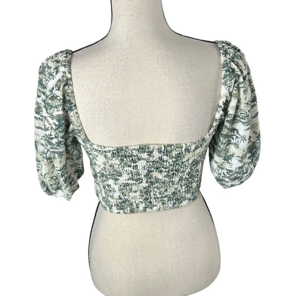 Abercrombie & Fitch Scenic Print Linen Blend Puff Sleeve Cropped Blouse Small - Picture 5 of 10